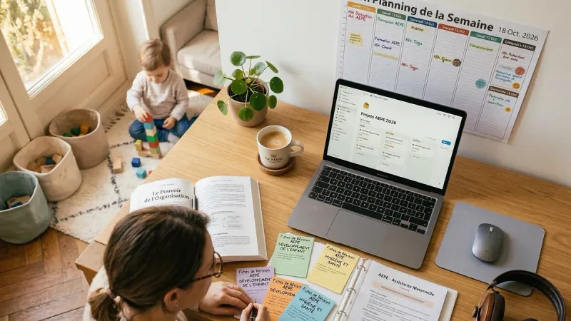Assistante maternelle préparant le CAP AEPE en candidat libre depuis son domicile.