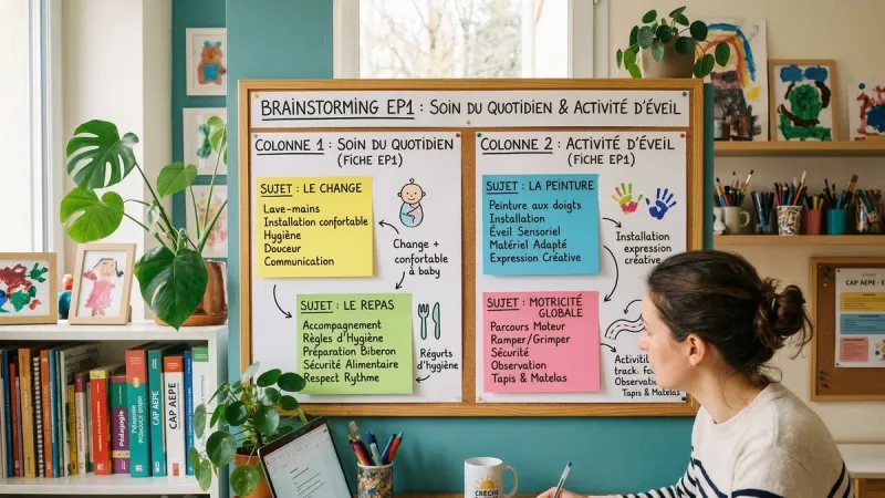 Choix des sujets pour les fiches techniques de l'EP1 : soin du quotidien et activité d'éveil.