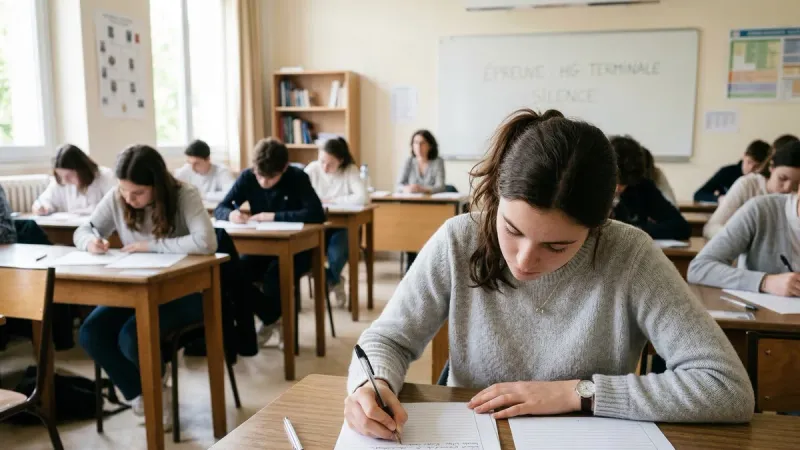 Candidate passant l'épreuve écrite EP2 du CAP AEPE portant sur l'accueil collectif.