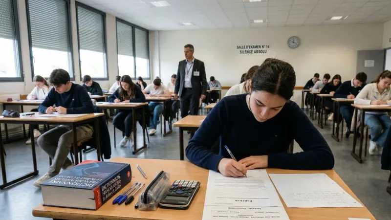 Candidats passant les épreuves écrites du CAP AEPE dans une salle d'examen officielle.
