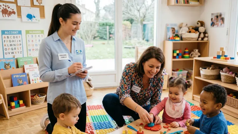 Stagiaire CAP AEPE en immersion dans une structure d'accueil collectif de la petite enfance.